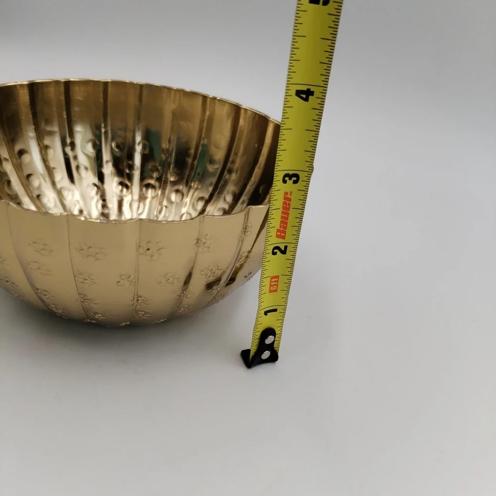 Vintage Gold Tone Scalloped Bowl Fluted Flower Petal Stamped Pattern Catchall